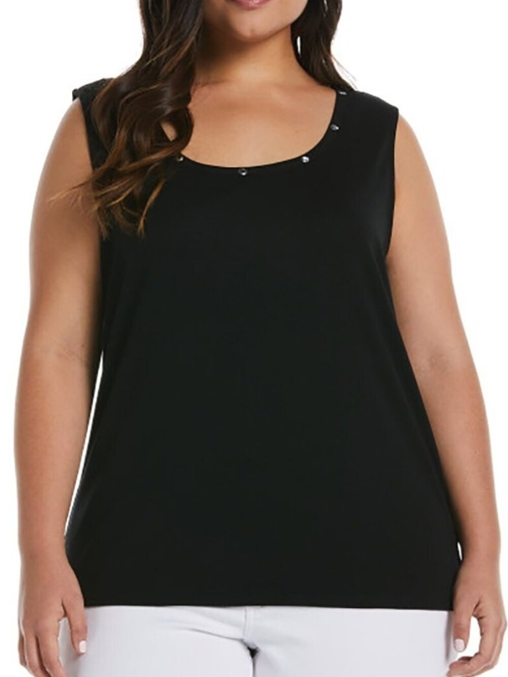 Rafaella Plus Size 2X Crew Neck Tank Scoop neck Top Black Cotton Blend